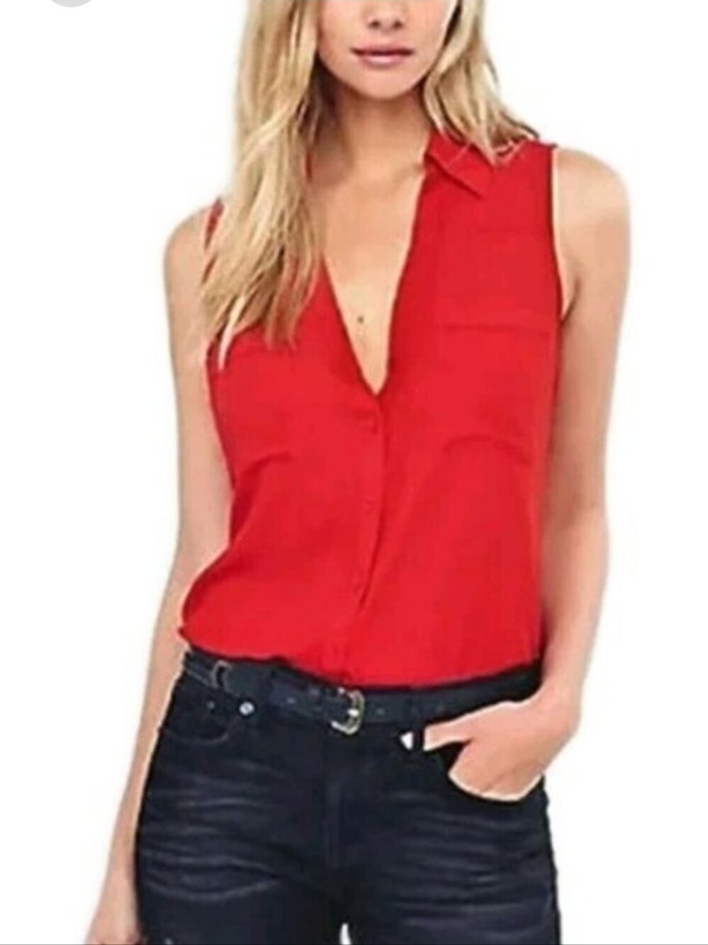 Express Portofino Sleeveless Red V-Neck Women's Top